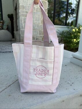 Trader Joe’s Mini Canvas Tote Bag – pink Stripe Limited Edition NWT